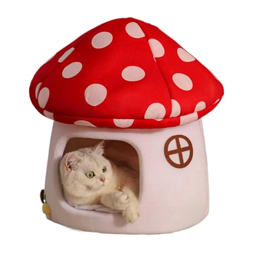 Panier pour chat fermé forme champignon lit douillet amovible lavable