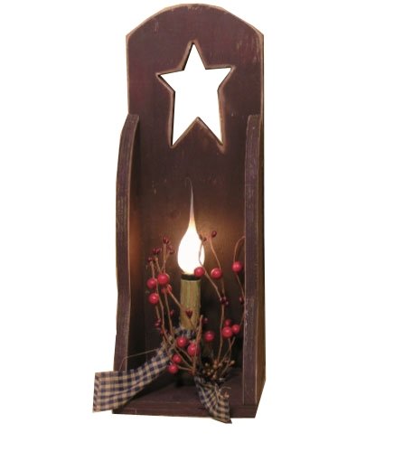 Red Wood Box with Electric Light, 16-Inch