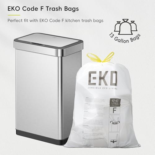 Image of EKO EcoNova 13.2 Gallon / 50L Automatic Sensor Kitchen Trash Can or Recycling Bin, Stainless Steel Touchless Garbage Bin with Soft-Close & Stay-Open Lid, Fingerprint-Resistant