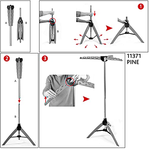 Tatkraft Pine Clothes Hangers Stand, Sturdy Clothes Airer, Drying Rack Freestanding, Ironing Stand Foldable,150cm High Max Capacity 30KG Holds 42 Hangers, Easy to Assembly, Grey