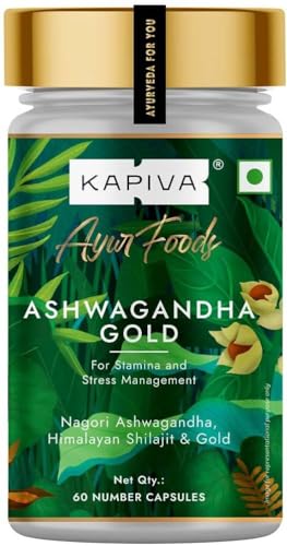 Kapiva Ashwagandha Gold Capsules, 183rd day harvested Potent Nagori Ashwagandha With Gold, Shilajit | Helps in Stress Management, Improve Energy and Stamina | For Men & Women (60 Capsules) Kapiva Ashwagandha Gold Capsules, 183rd day harvested Potent Nagori Ashwagandha With Gold, Shilajit | Helps in Stress Management, Improve Energy and Stamina | For Men & Women (60 Capsules)