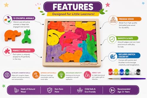 Image of Braintastic Birthday Return Gifts (Pack of 4) Wooden Jigsaw Animal Puzzle, Travel Board Game,Art & Craft Party Pack Return Favors for Kids-3-6 yrs(12 Colors & Puzzle Game per Pack)