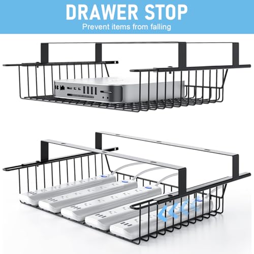 Image of Climberty Under Desk Organizer Metal Wire Pull Out Drawer No Drill Under Desk Organizer Basket Office Desk Stationeries Organizer Easy Drawer Cable Organizer Basket