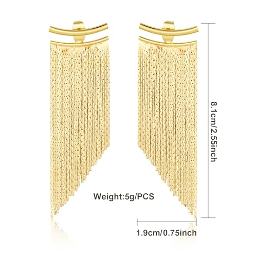 Long Big Golden Tassel Dangle Earrings for Women 925 Sterling Silver Post Long Dangle Statement Earrings Hypoallergenic Sparkly Fringe Earrings for Prom Party3