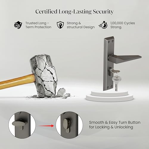 Image of LAPO Mortise Door Lock for Home Main Door & Bedroom with Handle | Heavy-Duty 60mm Cylinder | 45x45mm Body | 3 Brass Keys | Left-Right Fit 30-50mm Door Home Office Hotel | Black Finish | CY-136