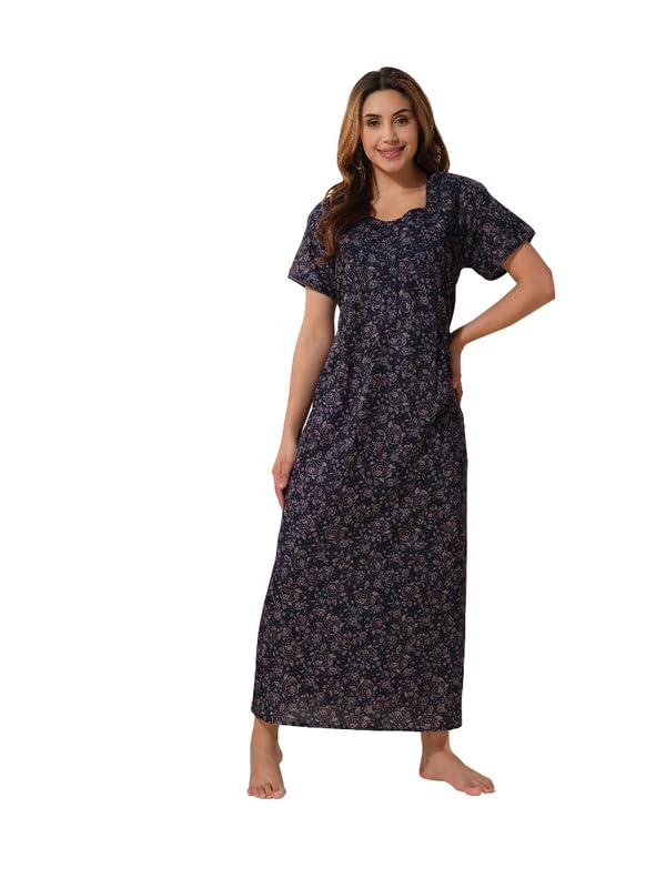 easy mom Easymom Women Round Neck Maternity Night Dress | Fit & Flare Maxi-picture-24