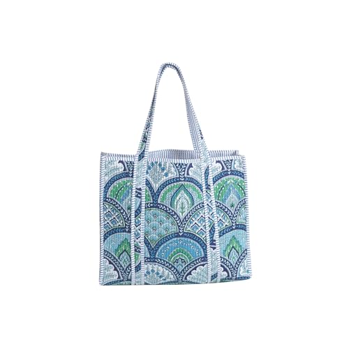 Image of Cotton Tiger Block Print Tote Bag, Indian Handmade Shopping Shoulder Bag, Unisex Market Daily Use