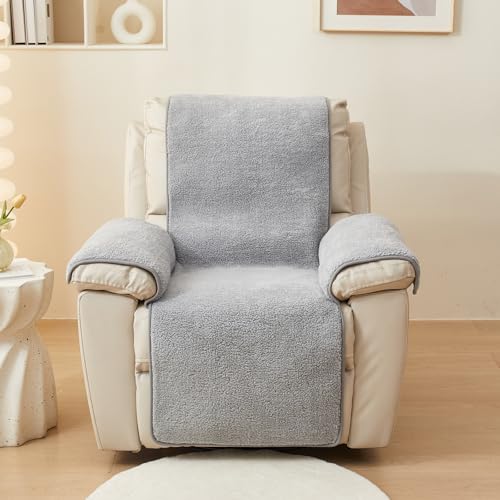 Image of ELEFOCUS Plush Sherpa Fleece Recliner Chair Cover，Soft Warm Sofa Slipcover,Washable for Reclining Sofa,Furniture Protector Non Slip (Light Grey, 22 inch)