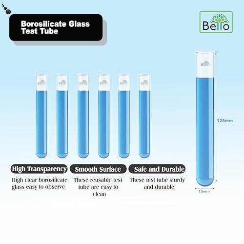 Image of Borosilicate 3.3 Glass Test Tubes 15X125MM (6 pcs) with Plastic Test Tube Stand (White) and Test Tube Holder with Free Test Tube Cleaning Brush Combo of 9 Products