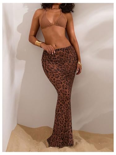 Milumia Women's Leopard Cheetah Print Long Beach Skirt Skinny Sheer Bikini Cover Up Skirts4