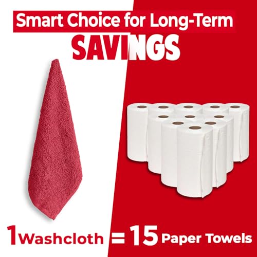 Image of DAN RIVER 24 Pack Wash Cloths for Showering [12x12] - 100% Cotton Washcloths Premium Quality Flannel Face Cloths for Bathroom, Highly Absorbent and Soft Feel Wash Clothes, Red