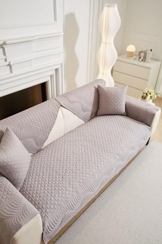 Image of HOMETHREADS Premium Cotton Sofa Cover Mat with PVC Backing for Non-Slip Comfort (Grey, 4 Seater | 70x210cm)