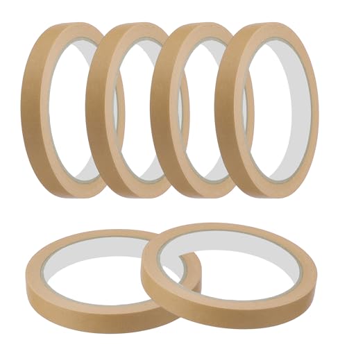 QUARKZMAN Ruban De Masquage 12 mm x 20 Mètres Ruban De Peintre Marron Rubans De Peinture pour Bricolage Artisanat Arts Dessin Étiquetage Peinture De Voiture Créateurs Enseignants, Pack De 6