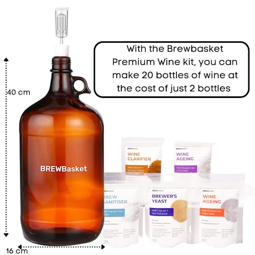 BREWBasket Fermentation Carboy 4 L with Wine Making Supplies, Hydrometer and Recipe Guide (Kit + Hydrometer)