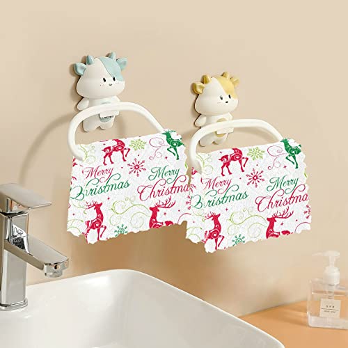 6 Pack Dish Towels, Susiyo Merry Christmas Red Green Reindeer Dishcloths 11 Inch Kitchen Cleaning Cloth For Washing Dishes #TOP5