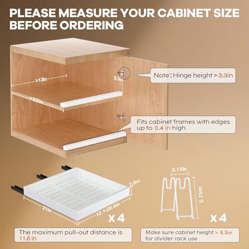 Seinloes-4-Pack-Pull-out-Cabinet-Organizer-21Deep-with-Raising-Pad-for-Framed-Cabinets-Expandable-Slide-out-Drawers-for-Kitchen-Cabinets-with-4pcs-Divider-Racks-Roll-out-Shelves-121-204-W-White