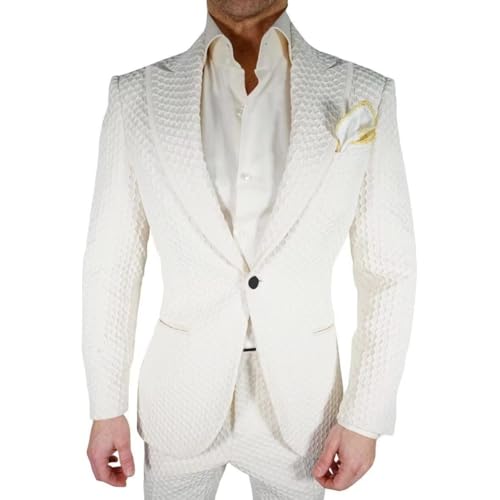 Honeycomb Men 2 Piece Suits Sets Wedding Slim Fit Suit Mens Peak Lapel One Button Blazer Jackets Pants Set3