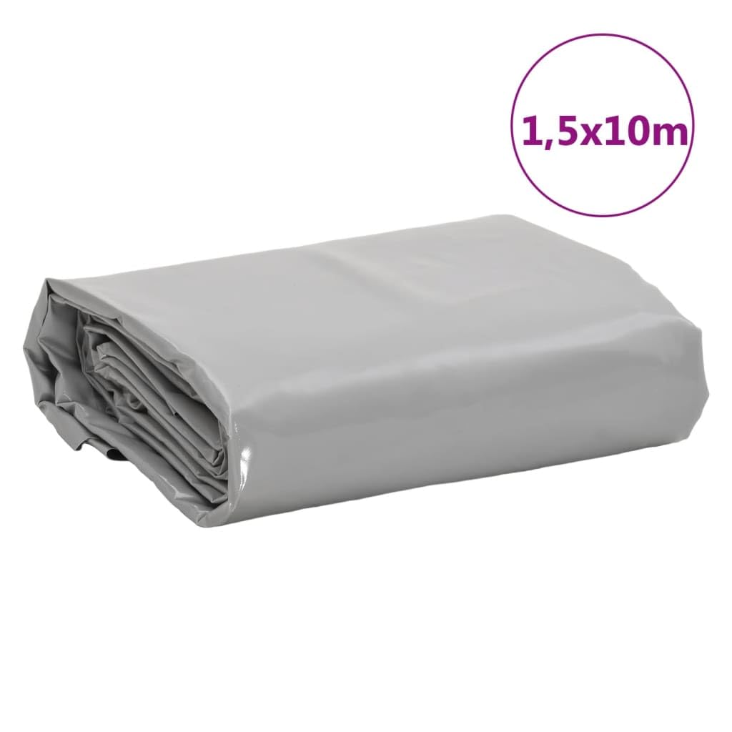 Telone grigio con rivestimento in PVC, 1,5 x 10 m, 650 g/m², antistrappo, impermeabile, resistente ai raggi UV, con occhielli, bordo rinforzato, ideale per mobili da giardino, auto, barca