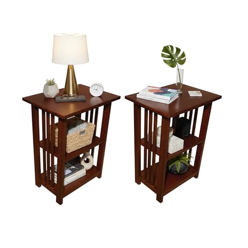 Alaterre Furniture Mission 3-Tier End Table with Vertical Slat Side