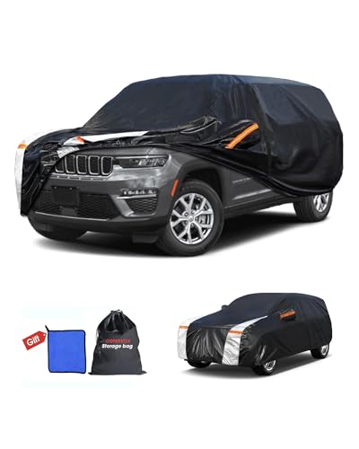 Image of Multi-Layer Car Cover Custom Fit for Jeep grand Cherokee long(2021-2026), 100% Waterproof All Weather for Automobiles, Gift with Towel, Heavy Duty Car Covers for Rain Sun UV Protector With Door Zipper