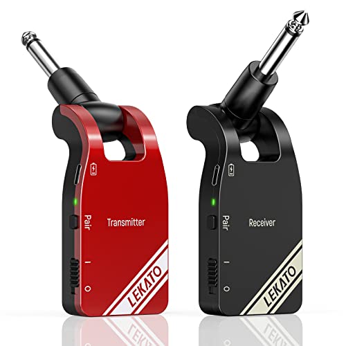 LEKATO Sistema inalámbrico de guitarra mejorado, juego de receptor de transmisor de guitarra inalámbrico, batería incorporada, conector de guitarra digital, sistema inalámbrico