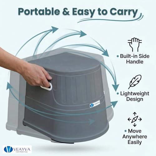 Image of Veayva Plastic, Steel Heavy Duty Portable Indian Toilet To Western Convertor Easygo Round Portable Commode | Toilet Stool | Toilet Commode For | Commode Stool | (ELEGANT GREY)