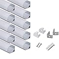 hunhun 10-Pack 3.3ft/1Meter V Shape LED Aluminum Channel System with milky Cover, End Caps and Mounting Clips, Aluminum Profile for LED Strip Light Installations, Very Easy Installation