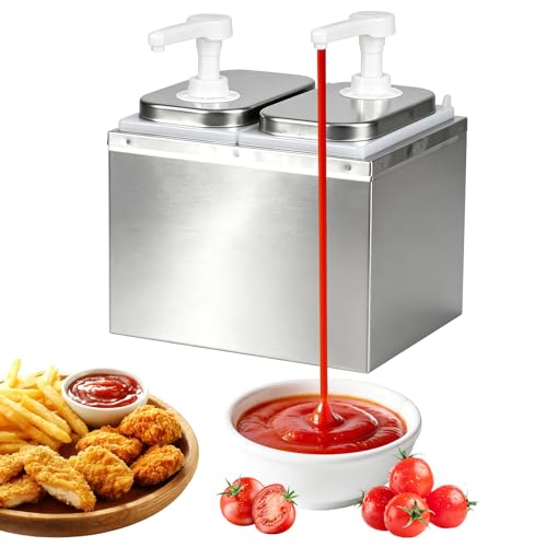 CISSIYOG 4L Saucenspender Pumpstation 4 x 2 L Soßenspender Pumpe Stainless Steel Sauce Dispenser Pump Sauce für Ketchup Mayo Senf Dosierpumpe für Küche Restaurant - 4 Pumps