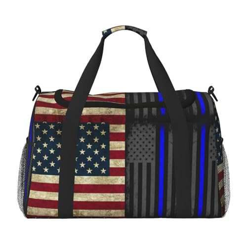 Duffle Bag For Travel America Thin Blue Line Flag Travel Bag Carry On Bag For Womens Mens Gym Weekender Overnight Trips