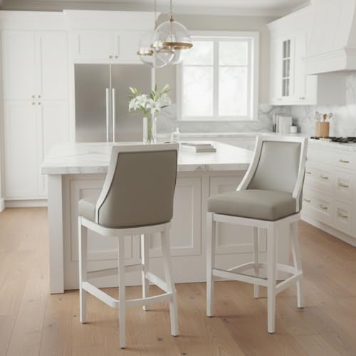 Image of Ellie Bar Height Stool Set of 2 with Backrest - Modern Kitchen & Home Bar Seating with Upholstered Seats, Rubberwood Frames, 360 Memory Return Swivel & Metal Kick Plate by Alaterre Furniture (White)