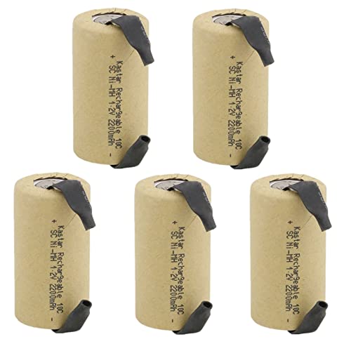 Kastar 5-Pack Nickel Metal Hydride (Ni-MH) Rechargeable Paper Wrapped Sub C SC Cell 1.2V 2200mAh Battery Flat Top with Tabs Replacement for Any of 1000mAh ~ 2500mAh Ni-CD & Ni-MH Sub C SC Cells