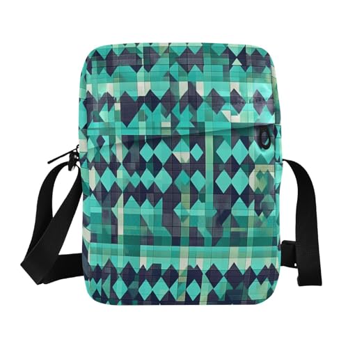 crossbody messenger bag crossbody bag men Women's Purses Adjustable Strap for School School- Houndstooth Checked Turquoise Green