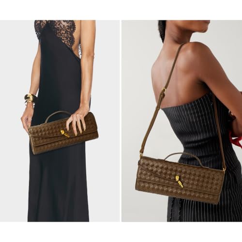 Image of Joryin Woven Purse for Women Evening Clutch Woven Leather Handbags Crossbody Bag Purse Formal Evening Bag, Vegan Leather