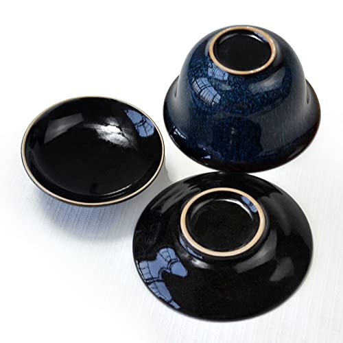 Image of Liang baobao Porcelain Gaiwan 6oz Teacup Color Glazed Cups Tureen Chinese Sancai Cover Bowl Lip Saucer Set (Blue)