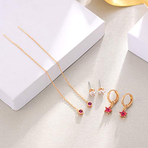Aganippe 15 Pairs Gold Plated Small Dangle Hoop With Charm And Cz Mini Stud Earrings For Women Girls Star Moon Heart-Shaped Bar Earrings Set #TOP2