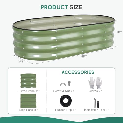 Galvanized Raised Garden Bed - 4×2×1ft (2 Packs) Planter Raised Beds for Gardening | Oval Metal Garden Planter Box with Safety Edging and Gloves for Vegetables Fruits and Flower OliveGreen - Image 4