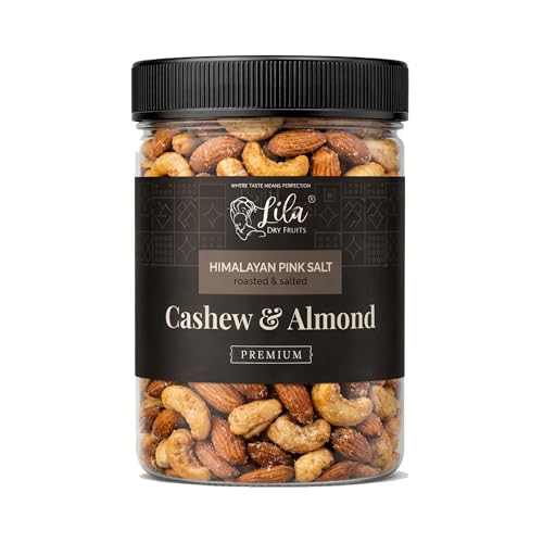 Image of LILA DRY FRUITS Flavoured Cashew Almond Mix 500 G x 2 (1 Kg) Himalayan Pink Salt Flavour Roasted Kaju Badam Crunchy Nuts | Healthy Namkeen Snack for Daily Munching Perfect for Gifting