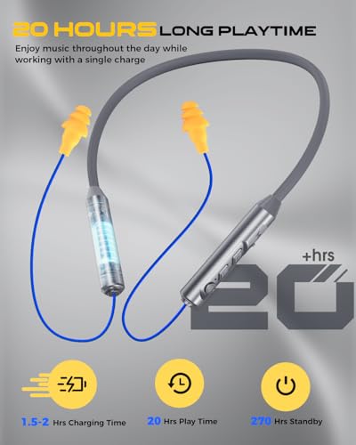 Image of MIPEACE Bluetooth Earplug Headphones, Neckband Wireless Earbuds earplugs-29db Noise Reduction isolating in-Ear earplug Earphones with Controls,IPX5 sweatproof,19+Hour Battery(Gray)