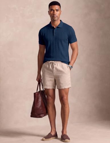 Image of JMIERR Men's Cable Knit Polo Shirts Elasticity Short Sleeve | Men's cable knit polo shirt with elasticity, machine wash, short sleeve, breathable textured knit for spring summer