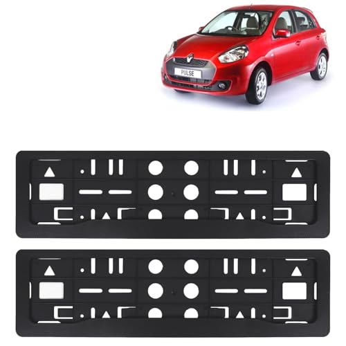Image of KINGSWAY Pulse Car Number Plate Frames for All 2012 to 2018 Models of Renault Car Registration Plate Holders, Black Licence Plate Covers (Front and Rear), Universal Size 51.5 x 14.5 cm