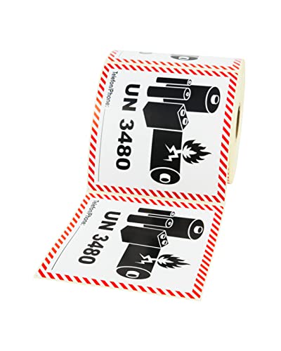 Prolac UN 3480 Dangerous Goods Sticker, Contains Lithium-Ion Batteries, Pack of 500, 100 x 100 mm, Self-Adhesive, Labels, Labels Self-Adhesive, Dangerous Good Stickers