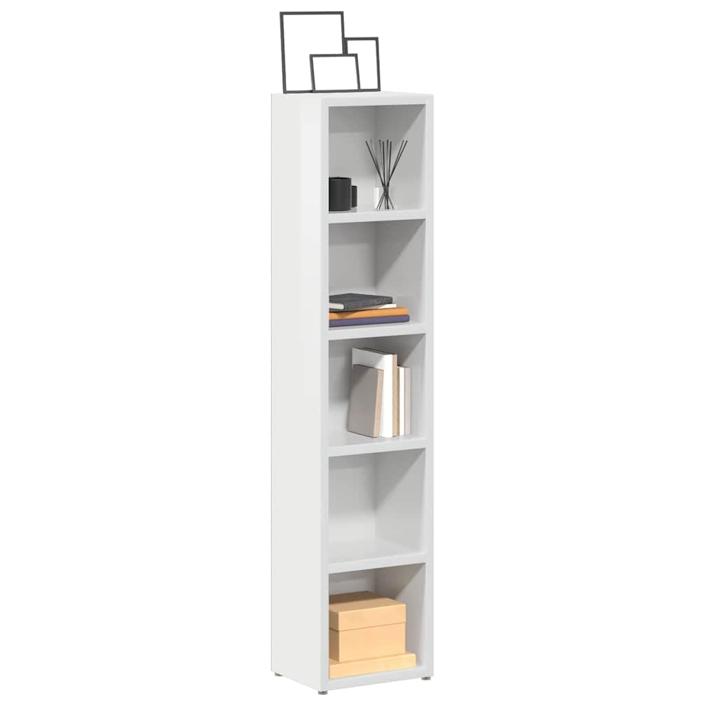 vidaXL CD-Regal, 2er-Set, 21x16x93,5 cm, Hochglanz Weiß, Holzwerkstoff, Vitrinenschrank mit Fach, Aufbewahrungsschrank für Wohnzimmer, Bücherregal, CD-Aufbewahrung, Media Organizer