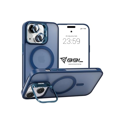 Babilden iPhone için Kılıf Kamera Korumalı Magsafe Wireless Şarj Özellikli Mat Şeffaf Renkli Standlı Kılıf (Lens Hediyeli) (Lacivert, iPhone 13)