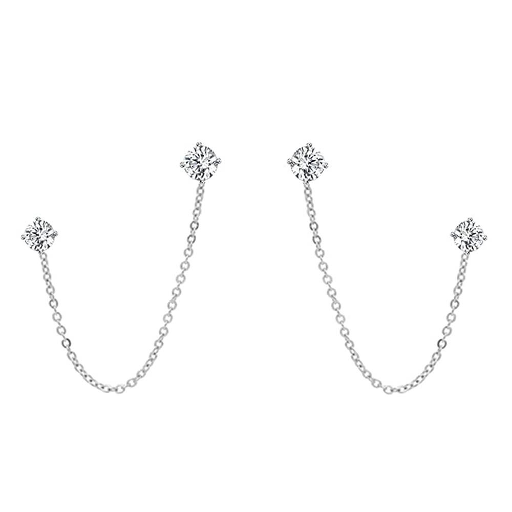 BSLVWG 4 Orecchini A Forcella CZ Per Donna - Argento Sterling S925, Con Catena, Per Piercing Multipli E Cartilagine, Ipoallergenici - 3