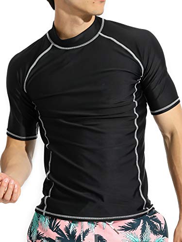 Actleis Men s Short Sleeve Rash Guard, UPF50+ UV Sun Protection Quick Dry Swimming Running Fising Shirts us-al20008 L Black