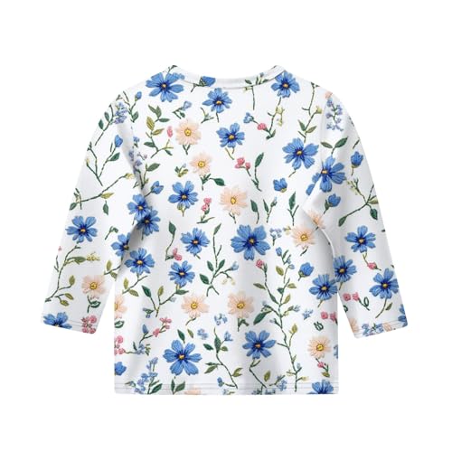 Girls' Floral Print 3/4 Sleeve T-Shirt Colorful Flower Design Tee Ages 3-143