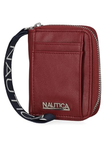 Nautica Carteira feminina pequena Everglades, carteira compacta e fina, carteira para cartão de crédito com janela para identidade, porta-moedas com zíper, Vinho