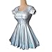 pindarave Sexy Alien Costume Adult Women Holographic Silver Metallic Sparkly High Waisted Flare Skater Dress Rave Outfit for Woman(XL, 370SR)