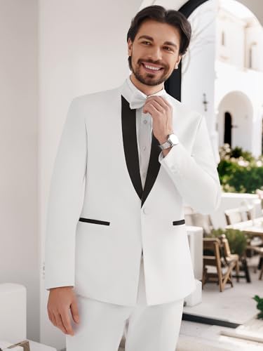 MAGE MALE Mens 2 Pieces Tuxedo Standing Collar Slim Fit One Button Color Clashing Design Suit Blazer Jacket and Pants Set3