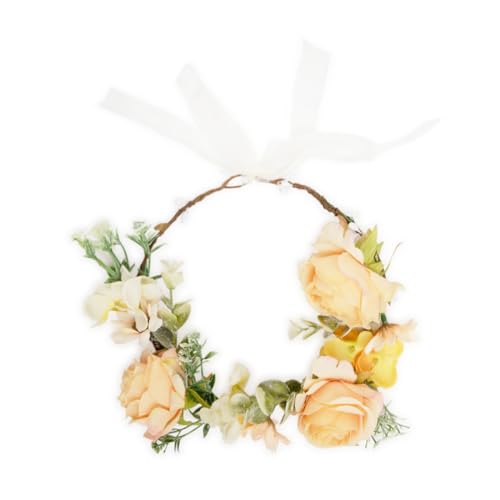 Image of Radhu & Kabby Peach Orange Floral Hair Tiara for Women | Artificial Rose Crown with Ribbon Tie | Elegant Headpiece for Weddings, Parties, Photoshoots & Festivals | Lightweight | 1 Pc
